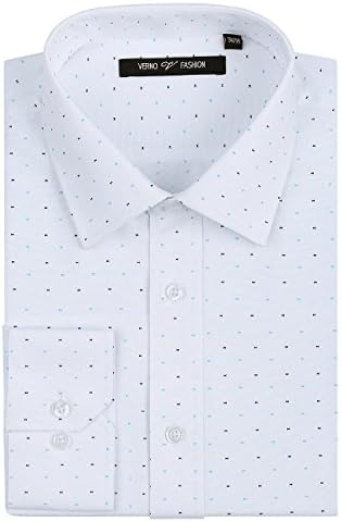 Verno Fashion Men’s Printed Bow Tie Classic Fit Long Sleeve Dress Shirt- Available in More Colors (17-17 1/2-36/37, White)