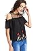 Floerns Women's Cold Shoulder Mesh Splice Top Embroidery Blouse