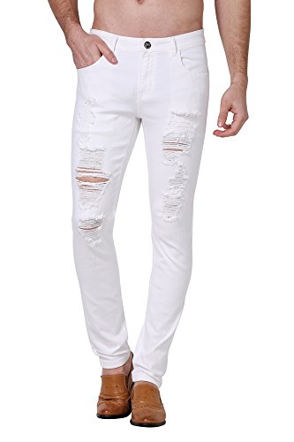 Slim Fit jeans, ZLZ Men s Ripped Distressed Destroyed Skinny Fit Stretch Denim Jeans Pants (29W x 32L(82cm), White)