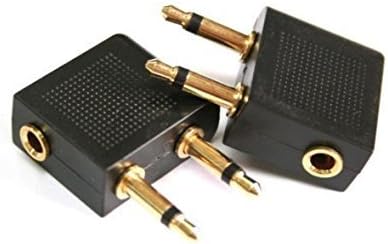 Jwqidi 2pcs Premium Gold Plated Airplane Flight Adapters/Converters for your Headphones/Earphones, Converts Two 3.5mm Female to One Male 3.5mm Mono Jack/Converts Airplane Audio Sockets(black)