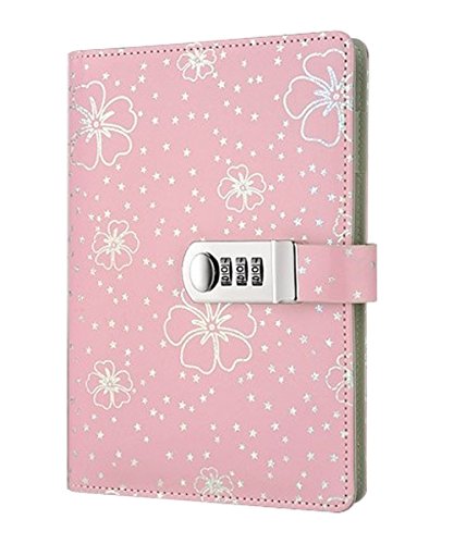 Floral notebook with password lock, a5 size pu leather creative p…