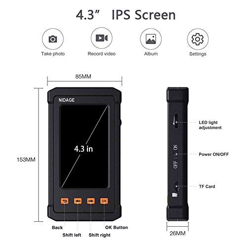 33FT Inspection Camera, 1080P HD 5.5MM Borescope with 4.3inch Screen, IP67 Waterproof Industrial Endoscope Camera with 2800nAh Battery, 8GB TF Card, Snake Camera for Automotive Engine, Pipe Detecting - Thumbnail 5
