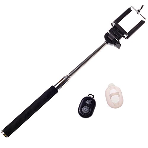 He Xun 7-1C Extendable Wireless bluetooth Self Portrait Selfie Handheld Stick Monopod with Smartphone Adajustable Phone Holder and Bluetooth Remote Wireless Shutter for iPhone Samsung and other IOS and Android Smartphone (Black)