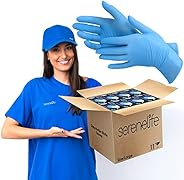 SereneLife Large Blue Nitrile Disposable Gloves, 1000 Pcs, 4 Mil Thickness, Textured Fingertips, Ambidextrous,