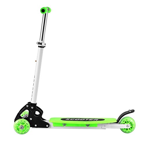 Fashine Kids 3 Wheel Foldable Kick Scooter, Height Adjustable / LED Flashing Wheel Kick Scooter for Children (3-12 Years Old) [US STOCK] (Green) - Thumbnail 3