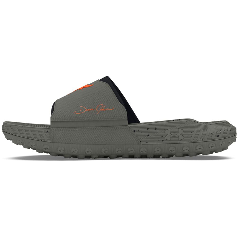 Under Armour Unisex Project Rock 3 Slides, (301) Clay Green/Black/Team Orange, 14, US