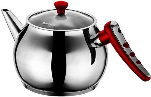 Large Stainless Steel Teapot Stovetop Kettle Coffee Pot Glass Lid Induction Base (1 LTR Red)