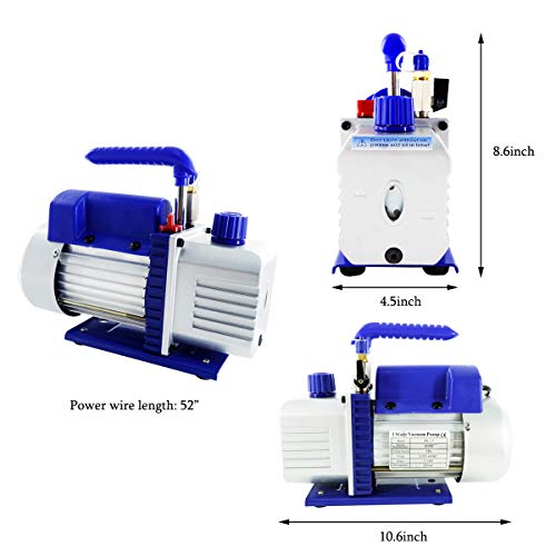 4CFM 1/3HP Single Stage Rotary Vane Vacuum Pump, Vacuum Pump HVAC 110V