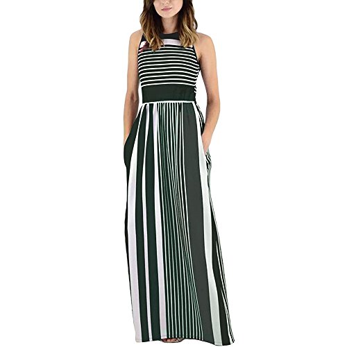 GOVOW Women's Sleeveless Striped Loose Plain Maxi Dresses Casual Long Boho Dresses(S,ZZ-Green)