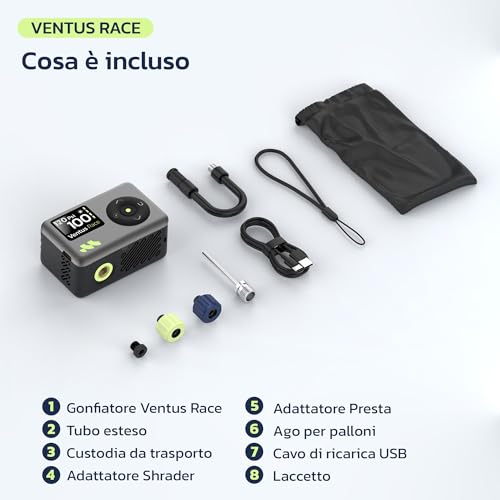 Woowind Portable Mini Air Compressor, Quick Inflation in 50s, 120 PSI / 8.3BAR, Bike Pump Compatible with Presta and Schrader Valves for Road, MTB and E-Bike