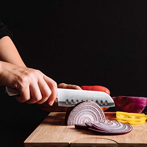 Santoku Knife Set, 2 Pieces Kitchen Chef Knife 5-Inch 7-Inch Hollow Edge Santoku Knife, Professional Japanese Chef Knife Set for Home Kitchen, Black/Stainless Steel