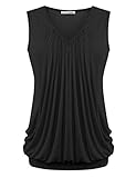 Messic Womens V Neck Sleeveless Pleated Front Tunic Top Blouse