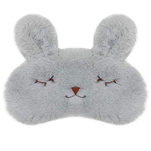 ZTL Cute Animal Eye Mask Soft Plush Sleep Masks for Women Girls Home Sleeping Traveling (Grey Rabbit)
