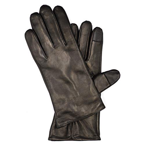 Harssidanzar Womens Luxury Italian Nappa Leather Gloves Vintage Finished Cashmere Lined Touchscreen, Black, L