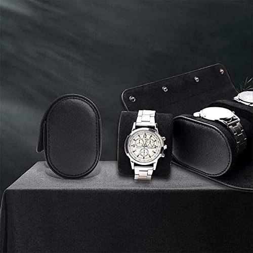Watch Travel Case Handmade Leather Watch Rolls Box for Man Travel Watch Roll with Velvet to Protection Watch Roll Organizer to Home Secure Storage (3 Slot, Black)