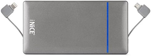 iNiCE Portable Bank 10000mAh Power external Battery with Built in Lightning, Micro USB Cable Travel Charger for iPhone 7/7Plus/6/6S Plus and Samsung Andriod---Gray