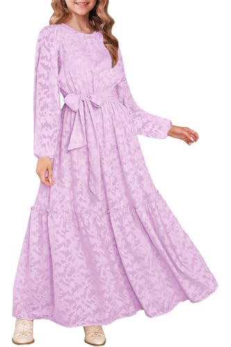 MITILLY Formal Long Sleeve Floral Girl Dress for Wedding, Light Purple, 8Y at Amazon