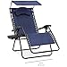 Best Choice Products Oversized Steel Mesh Zero Gravity Reclining Lounge Patio Chair w/Folding Canopy Shade and Cup Holder, Navy