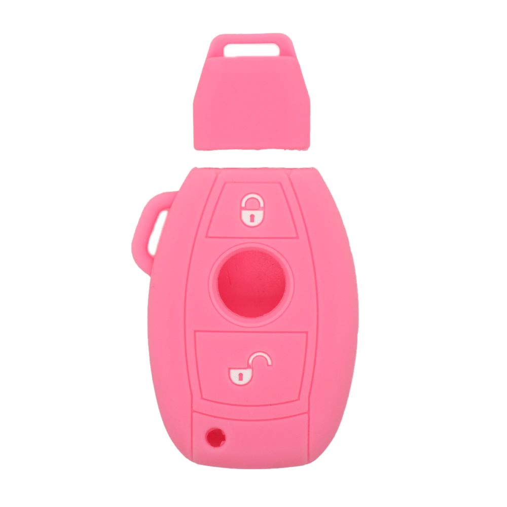 BROVACS Silicone Cover Protector Case Holder Skin Jacket Compatible with MERCEDES BENZ 2 Button Smart Remote Key Fob CV4955 Pink