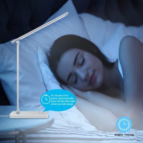 Aourow Lámpara Escritorio LED Regulable: Lámpara Mesa con 5 Colores de Luz y 5 Niveles de Brillo,Puerto de Carga USB para Smartphone,Lámpara de Noche con Pantalla Táctil para Oficina,Niños