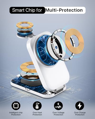 3 in 1 Wireless Charging Station for Apple,Foldable Magnetic Wireless Charger,15W Fast for MagSafe Charger Stand for iPhone 17/16/15/14/13,for Apple Watch,for AirPods