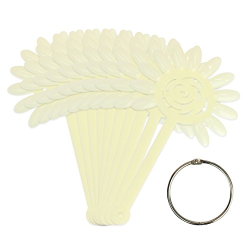 Beauticom 10 Piece White Flower Shaped Nail Tips Display with Metal Ring for Nail Art Designs and Nail Polish Swatches