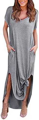 Flank Women Summer Short Sleeve Loose Beach Floor-Length Long Dress (S, Gray)