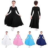 IMEKIS Girls Liturgical Praise Dance Dress Loose Fit Full Length Swing Tunic Skirt Kids Long Sleeve Ballet Worship Costume