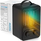 Mini Space Heater & Air Circulator 2 In 1 - Portable Electric Fan & Heater Combo -Vintage Carry Handle -Small Personal Home Floor Office Space Cooler & Ceramic Heater W/Tip Over & Overheat Protection