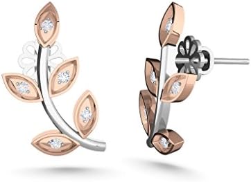 MEZZOTEK Women's 18K Stud Earrings (0.05 Carat, G-H Color, SI Clarity) White Rose - Gold
