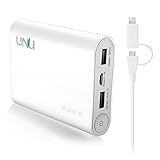 UNU 10000mAH 3.1A Portable Charger with Lightning Cable 8 Pin MicroUSB Cable for Smartphones - White