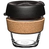 KeepCup Brew Cork, Reusable Glass Tumbler with Natural Cork, Espresso Coffee Cup 6oz/227ml - Black