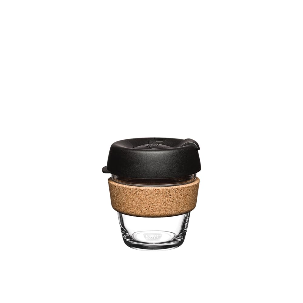 KeepCup Reusable Coffee Cup - Brew Tempered Glass and Natural Cork, XS 6oz/177ml - Black