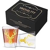 Vinoveltty Deer Shot Glasses Set of 2, Deer Hunting Gifts for Hunters, Fathers Day Christmas Birthday Gifts for Men Dad Women, 2oz Stag Shot Glasses