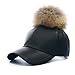 Women's Faux Leather Pom Pom Baseball Cap Adjustable Leather Hat