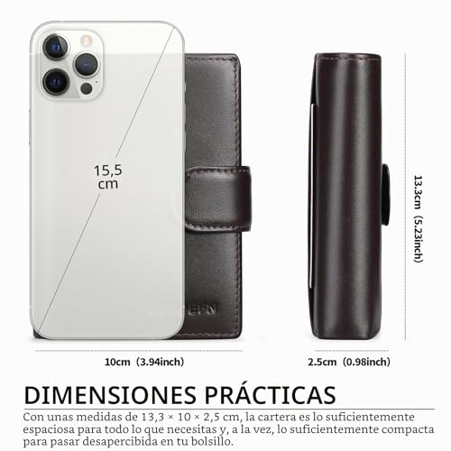 SENDEFN Men's Leather Wallet, RFID Blocking Wallet, Men's Vertical Wallet with 19 Card Slots, 3 Bill Slots, 1 Coin Pocket with Button
