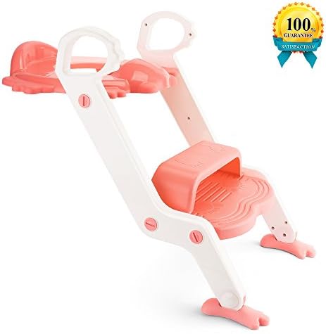 Potty Training Seat, with Step Stool Ladder for Kids anad Baby, Non-Slip Kids Toilet Training Seat, Toddlers Potty Ring for Round and Oval Toilets (Pink)