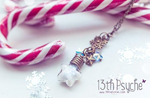 Snowflake star Bottle necklace. cute Star Necklace, miniature Bottle necklace Winter necklace, Snow bottle christmas jewelry, gift for women