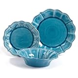 The Pioneer Woman 82698.12R Paige 12-Piece Crackle Glaze Dinnerware Set, Denim/Blue