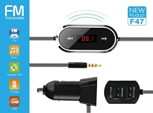 CZH Wireless FM Transmitter Radio Car Kit for Smart Phones bundle with 3.5mm Audio Plug and USB Car Charger (Gray)