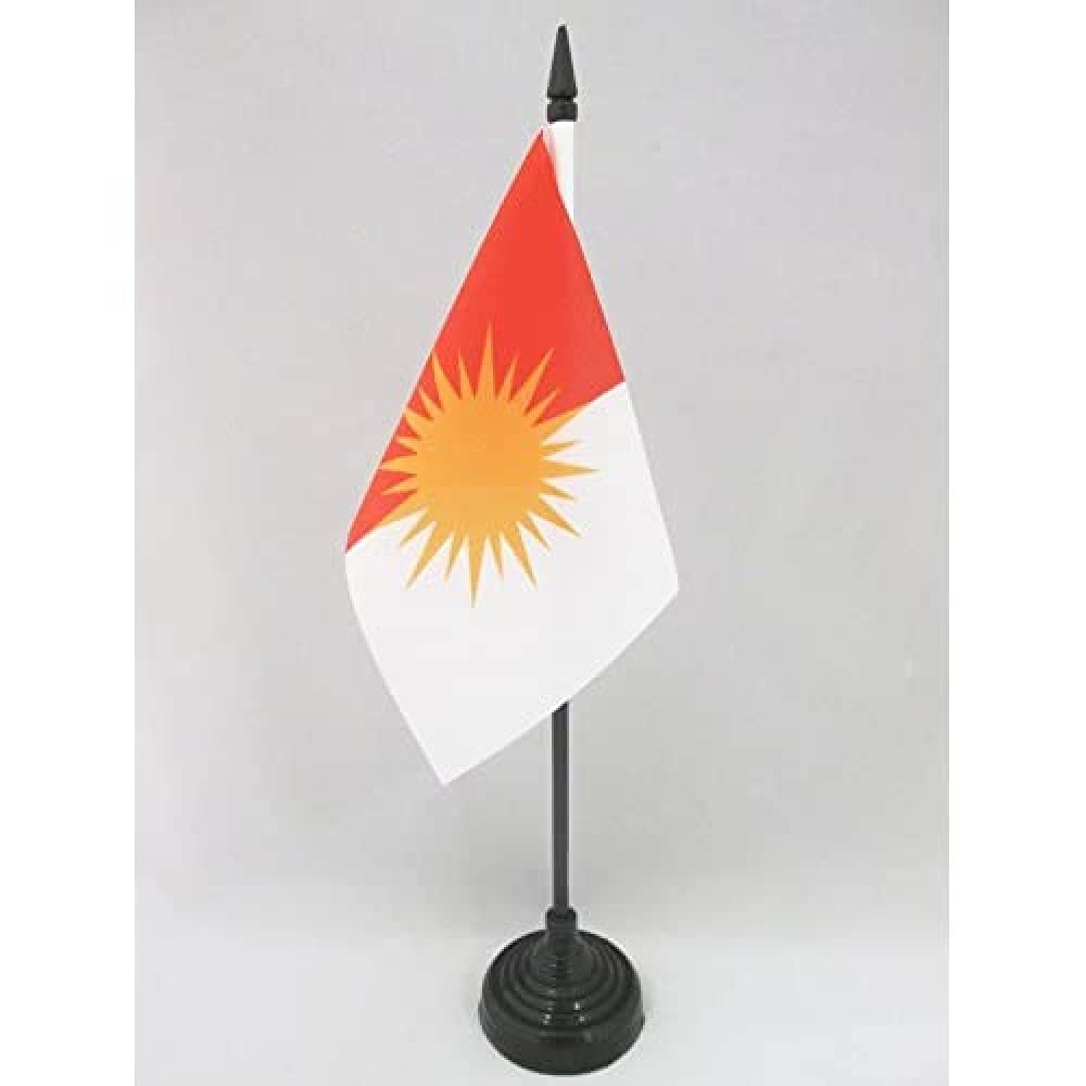 AZ FLAG - Yazidism Table Flag 4'' x 6'' - Yazidis Office Mini Banner 100% Polyester 15 x 10 cm - Mini Desk Flag with 10'' Pole and Black Plastic Base