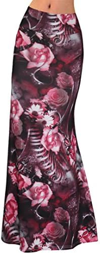 Ccassie Womens Sexy High Waisted Floor Length Maxi Skirt Long Skirt(Red Flower-XXL)