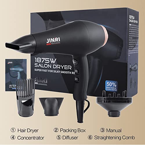JINRI Hair Dryer, Ionic Blow Dryers with Comb,Concentrator and Diffuser
