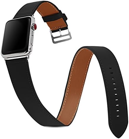 GONOMI Apple Watch Band, 42mm Premium Vintage Leather Double Tour Replacement Band with Stainless Metal Slive Clasp for Apple Watch Series 1, Series 2, Series 3, Sport, Edition, (Black)