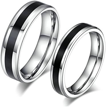 Jiedeng Jewelry Couple Ring Stainless Steel Ring Simple Style Friendship Promise Anniversary Engagement Wedding Ring for Women and Men Silver Black - With Gift Bag