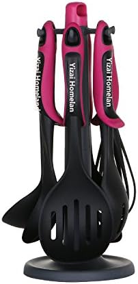 Yizai Homeland 7 Piece Nylon Kitchen Utensil Set with Rotating Stand.(Pink)