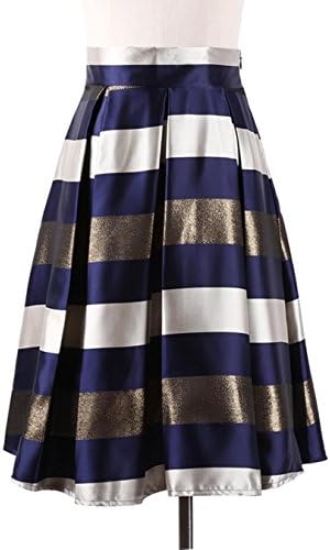 Amakuli Women Pleated Skirt Striped Printed Casual Stretch Waist Knee-Length Midi Skirt