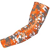 bucwild Sports Digital Camo Compression Arm Sleeve Youth/Kids & Adult Sizes - Baseball Basketball Football Running - UV/Sun Protection Cooling Base Layer(Orange Gray - Youth Small YS)