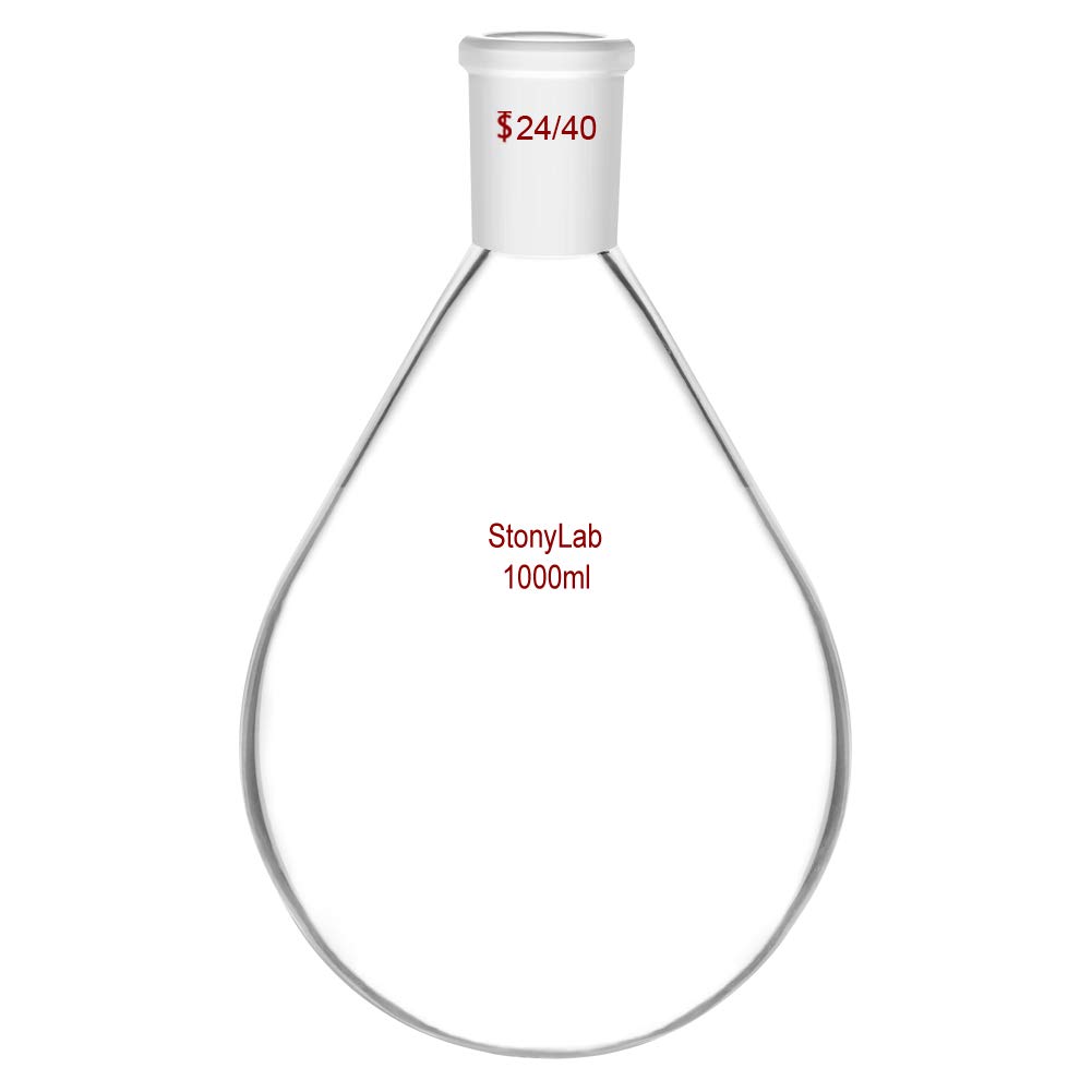 StonyLab Borosilicate Single Neck Glass Heavy Wall Recovery Flask Rotary Evaporator Flask, with 24/40 Outer Joint (1L)