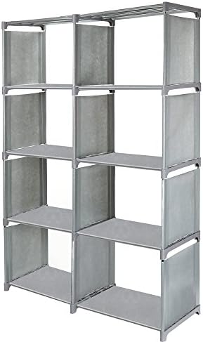 Jollyoner 4-tier Storage Cube Closet Organizer Shelf, DIY 8-cube Bookcase Cabinet without Doors for Bedroom, Living Room and Office Gray